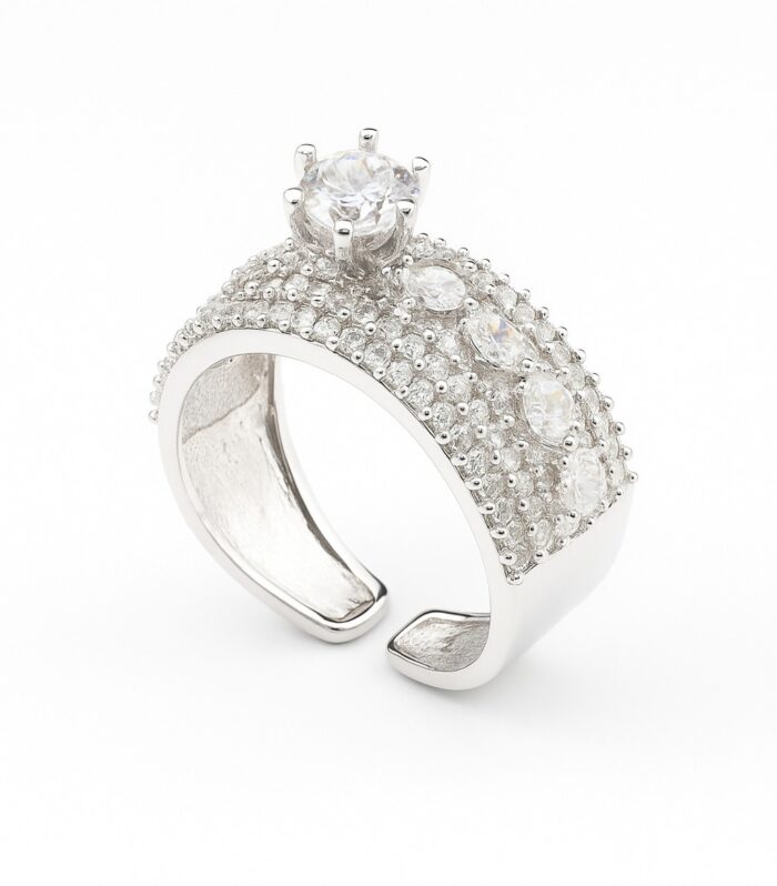 Sparkle Stone Adjustable Silver Ring